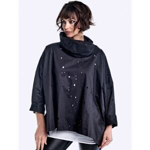 Planet by Lauren G Women's Top One Size Black Square Holes Cotton Cowl Neck USA